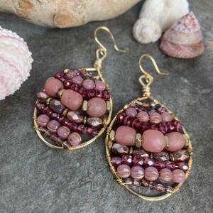 Boho style pink beaded earrings
