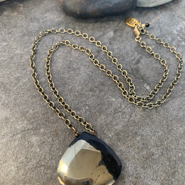 Modern boho Pyrite gemstone  pendant .