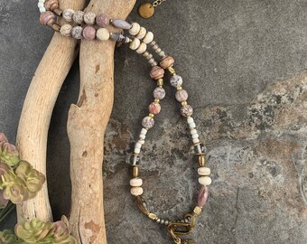 One of a kind boho beaded Druzy pendant .