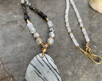 One of a kind Jasper gemstone beaded necklace .