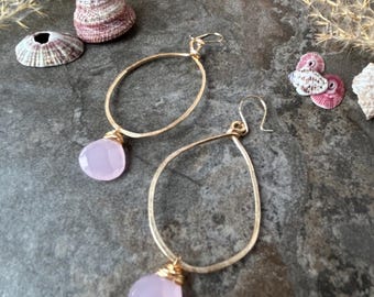Pretty Pink Quartz hoop earrings .