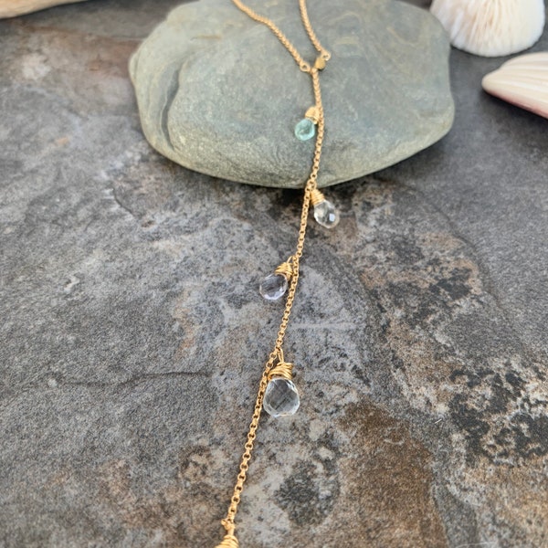 Beautiful Aquamarine lariat style necklace .