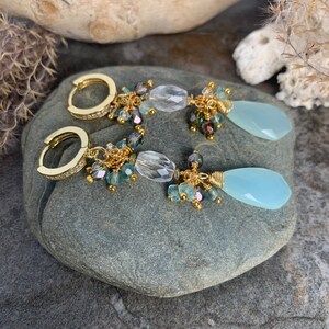 Absolutely stunning Aqua Chalcedony gemstone cluster earrings .