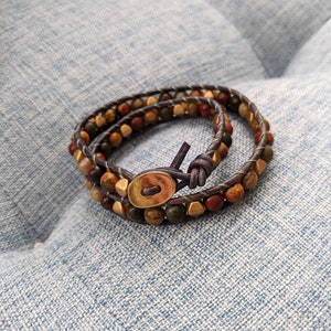 Double Wrap Leather Bracelet - Gold Accent