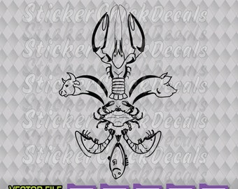 Cajun Fleur De Lis Crawfish Crab vector cut file - eps svg png pdf dxf - transfer clip art cameo cricut silhouette scan n cut us cutter CAD
