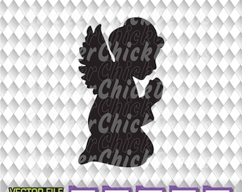 Child Angel with Halo & Wings silhouette vector cut file cutting eps svg png pdf dxf transfer clip art cricut silhouette us cutter CAD