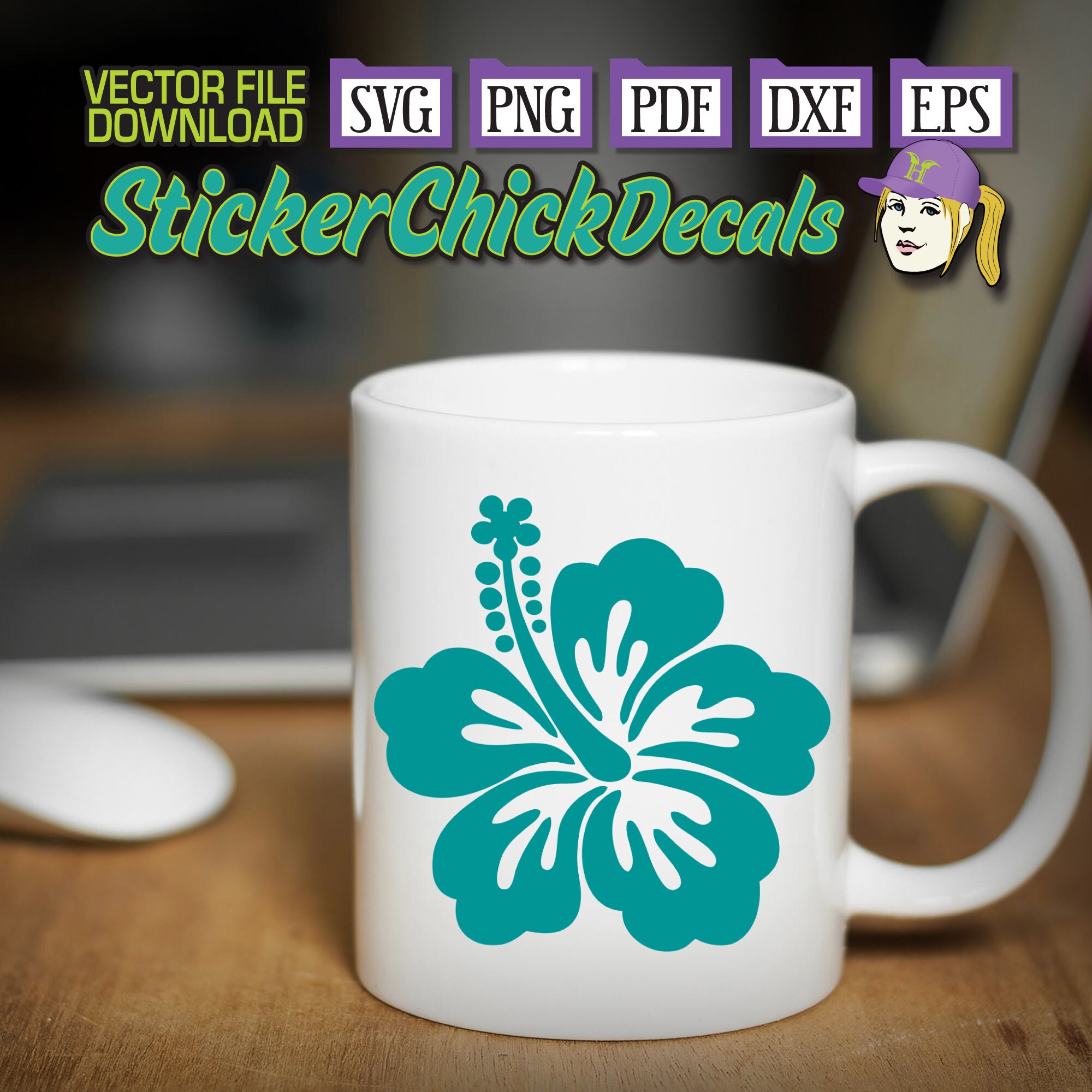 Hibiscus Vector Cut File Eps Svg Png Pdf Dxf Transfer Clip | Etsy