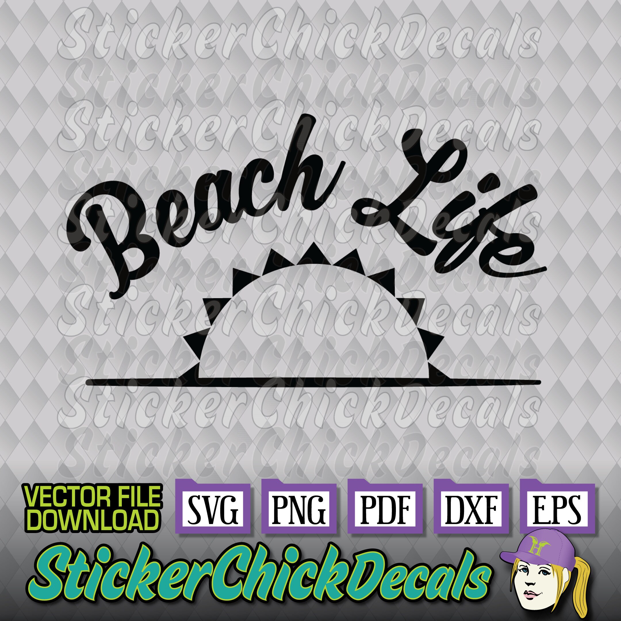Beach Life Sun Horizon Vector Cut File- Eps Svg Png Pdf Dxf Transfer ...