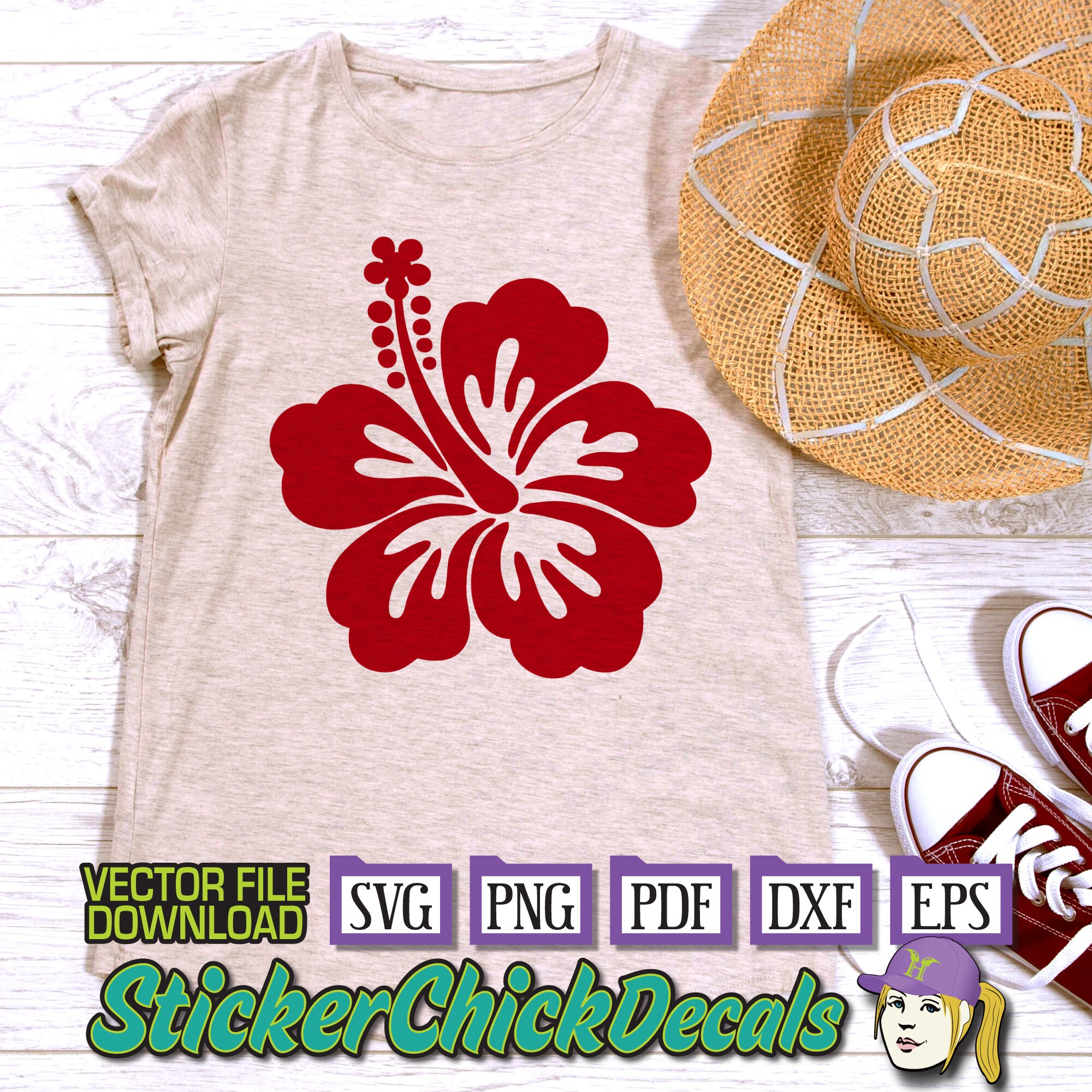 Hibiscus Vector Cut File - Eps Svg Png Pdf Dxf - Transfer Clip Art ...