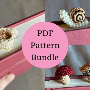 Bookmark Pattern Bundle #1 // Teacup Snail Mushroom Cottagecore Crochet Pattern Bundle