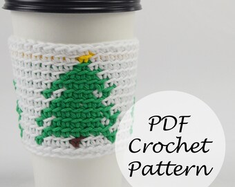 Christmas Tree Cup Cozy // Reusable Christmas Mug Cozy Pattern // Crochet Pattern
