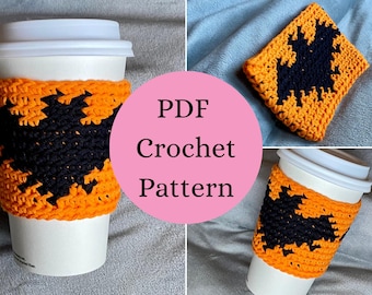 Bat Cup Cozy // Reusable Halloween Cup Coozie Tapestry Crochet Pattern