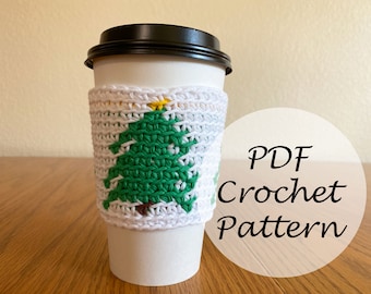 Christmas Tree Cup Cozy // Reusable Christmas Mug Cozy Pattern // Crochet Pattern