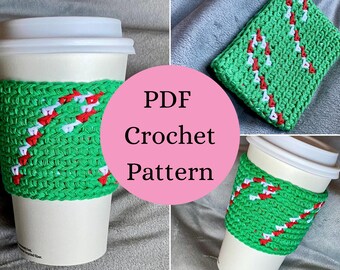 Candy Cane Cup Cozy // Reusable Winter Cup Cozy Tapestry Crochet Pattern