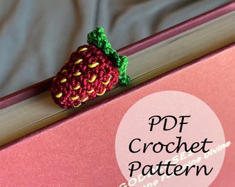 Strawberry Bookmark PATTERN // Cottagecore Crochet Bookmark Pattern