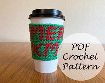 Merry XMas Cup Cozy // Reusable Christmas Cup Cozy Pattern // Crochet Pattern