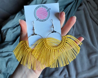 Golden Fringe Earrings // Golden Yellow Boho Fringe Earrings // Hypoallergenic Crochet Earrings