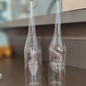 Vintage Hand Blown Glass Decanter Set, Grape & Apple Inside, Czech Republic