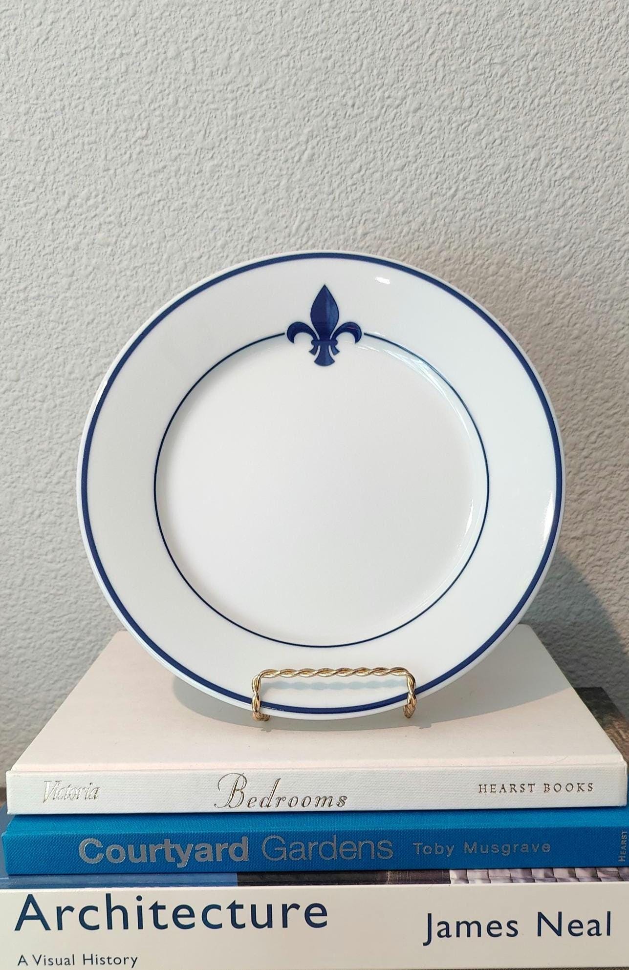 Vintage Dinnerware, Fleur De Lis Apilco Salad Dessert Plates, French Porcelain Set of 2