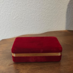 Vintage Travel Jewelry Box, Rich Red Velvet MCM Hard Shell Mirrored Hinged Container