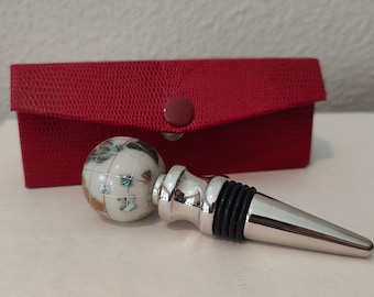 Vintage Bottle Stopper, Alexander Kalifano Gemstone Opalite Globe, Housewarming Wedding Gift
