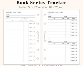 Book series tracker Insert Pocket Size, Reading tracker Planner insert for Pocket size, Printable reading planner, Ring Binder Insert PDF