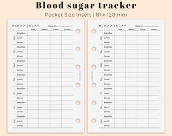 Blood sugar tracker Pocket Size, weekly tracker Planner insert for Pocket size, diabetes Tracker Printable, Ring Binder Insert PDF