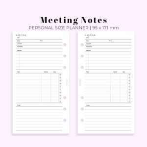 Meeting Tracker Insert Personal Size Printable, Planner insert for Personal size, Printable Meeting Notes tracker insert Personal, Journal