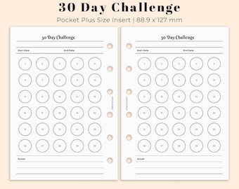 30 day challenge Pocket Plus Printable, Planner insert for Pocket XL size, Printable monthly challenge planner insert, Ring Binder PDF