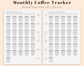 Kaffee-Tracker im Taschenformat, monatliche Tracker-Planer-Einlage für Pocket-Größe, habit Tracker druckbar, Ringbuch-Einlage PDF