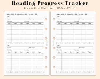 Reading progress tracker Pocket Plus Printable, Planner insert for Pocket XL size, Printable reading planner insert A7 XL, Ring Binder PDF