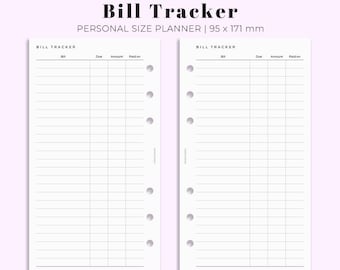 Bill tracker Insert Personal Size Printable, Planner insert for Personal size, Printable Monthly expense tracker insert, yearly tracker pdf