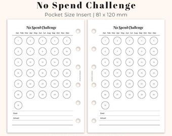 No spend challenge Insert Pocket Size, monthly tracker Planner insert for Pocket size, Printable planner, Ring Binder Insert PDF