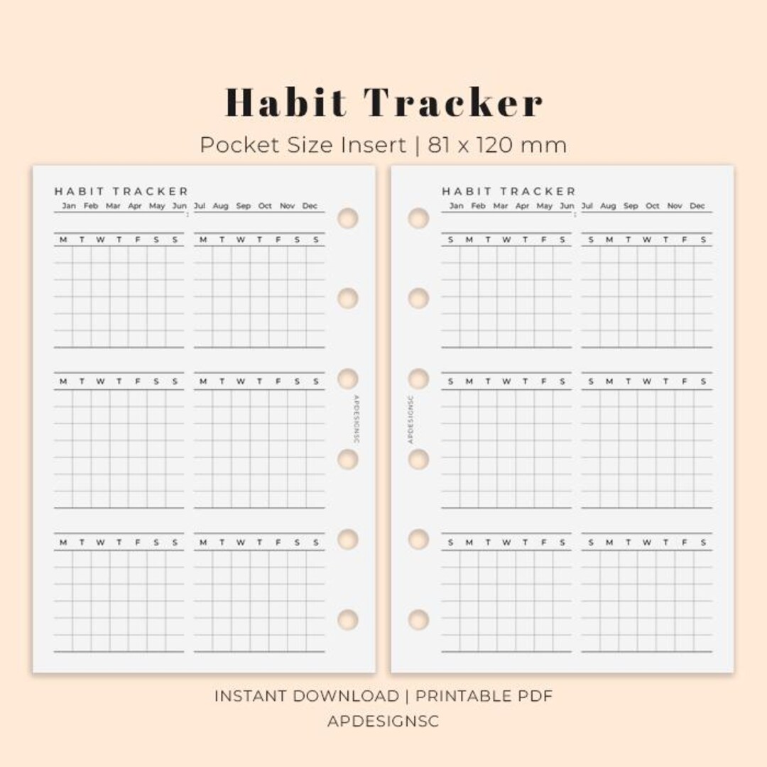 Habit Tracker Insert Pocket Size, Undated Monthly Tracker Planner ...