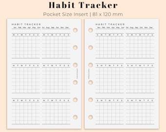 Habit tracker Insert Pocket Size, undated monthly tracker Planner insert for Pocket size, habit Tracker Printable, Ring Binder Insert PDF