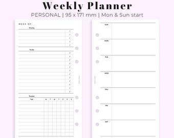 Weekly Plan Insert Personal Size Printable, Planner insert for Personal size, Printable weekly planner insert Personal, WO2P Insert