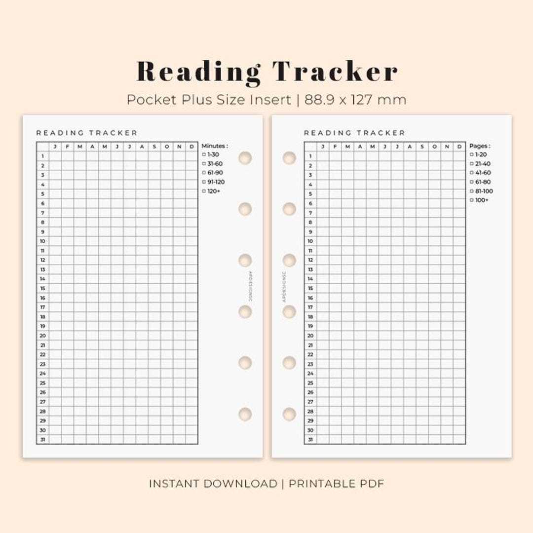 Reading Tracker Insert Pocket Plus Printable, Planner Insert for Pocket ...
