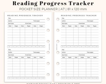 Reading Progress Tracker Insert Pocket Size Printable, Planner insert for Pocket size, Printable reading tracker insert, Ring Binder pocket