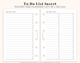 To Do List Insert Pocket Size Printable, Planner insert for Pocket size, Printable To Do planner insert A7, Ring Binder To Do