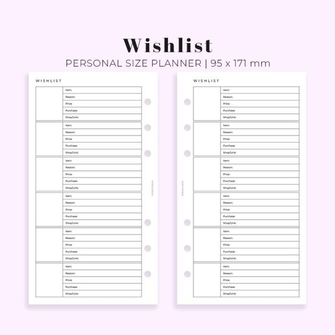 Wishlist Insert Personal Size Printable, Planner Insert for Personal ...