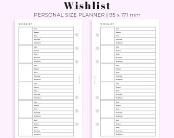 Wishlist Insert Personal Size Printable, Planner insert for Personal size, Printable Wishlist tracker insert Personal