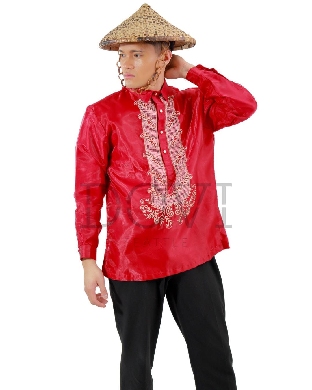 red barong dress Stylish Red White Modern Barong Tagalog Filipino Formal Wedding Traditional Embroidered Shirt Cultural Ceremonial Wear