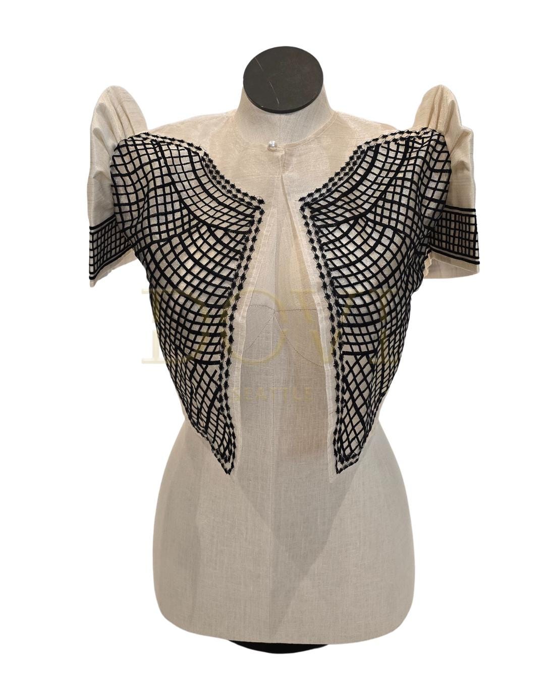 Modern Filipiniana Bolero Butterfly Sleeves with ethnic embroidery accent