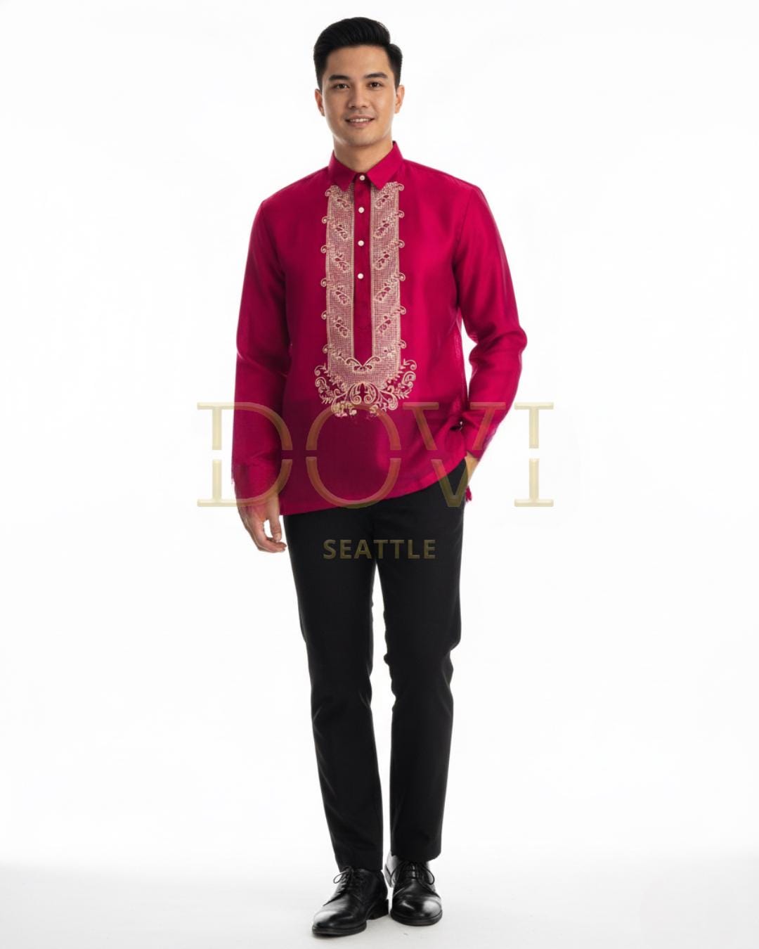 red barong dress Stylish Red White Modern Barong Tagalog Filipino Formal Wedding Traditional Embroidered Shirt Cultural Ceremonial Wear