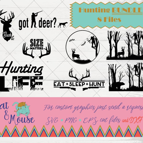 Hunting Bundle with unique designs, deer in woods, bear in woods, got deer, buck, antlers, size matters SVG; Cricut Cut file; SVG; Shirt SVG