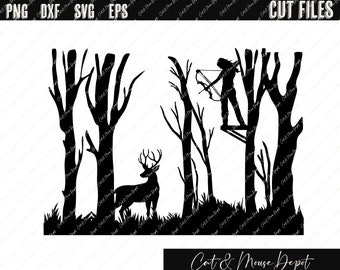 Reh im Wald jagen Frau Bogen SVG; Cricut-Schnitt-Dateien; 300 dpi; Shirt SVG; -clipart