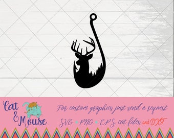 Hunting deer and fishing, hook and antlers SVG; Cricut Cut files; SVG; Shirt SVG; clipart; sticker