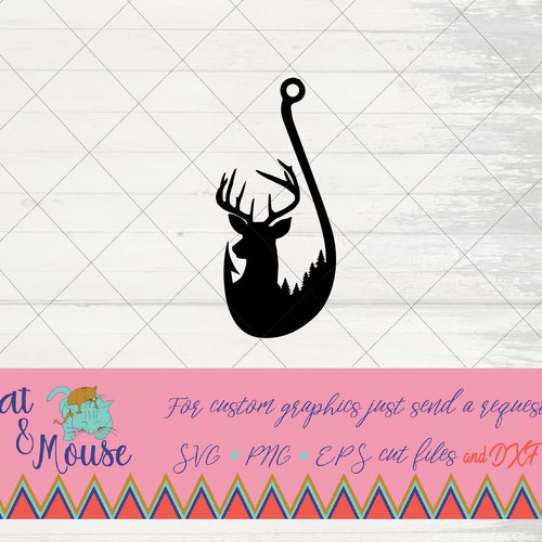 Hunting and Fishing SVG, Deer Antlers and Fish Hook Cut File, Outdoorsman Shirt Design, PNG