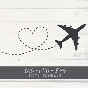 May include: A black airplane flying in a dotted line that forms a heart shape.  SVG, PNG, and EPS digital download.