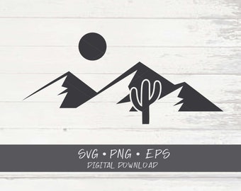 Desert Mountain SVG, Cactus Cut File (Digital Download)  sublimation, clipart, sticker, cricut